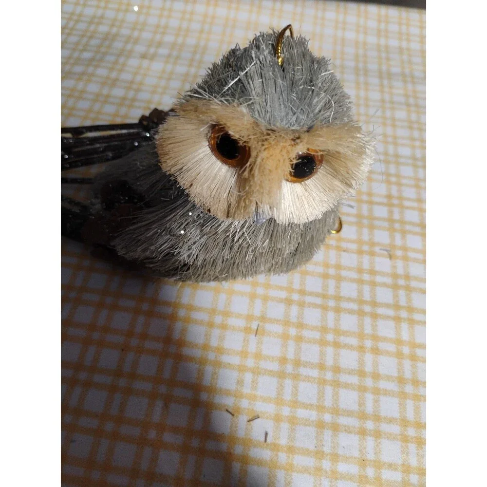 Owl Figurine Styrofoam Ornament Bristle Twigs